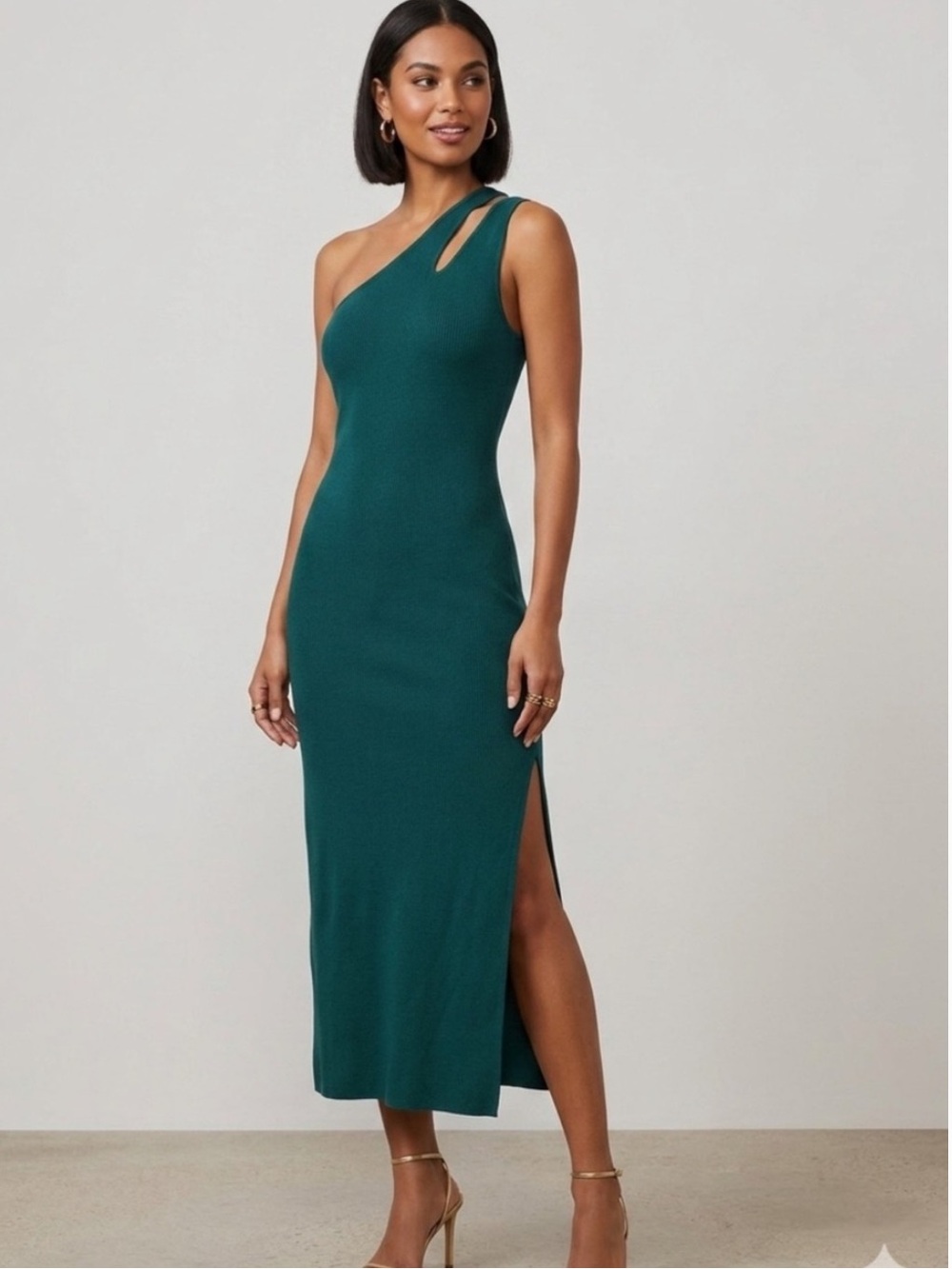 NWOT Torn by Ronny Kobo One-Shoulder Teal Midi Dress